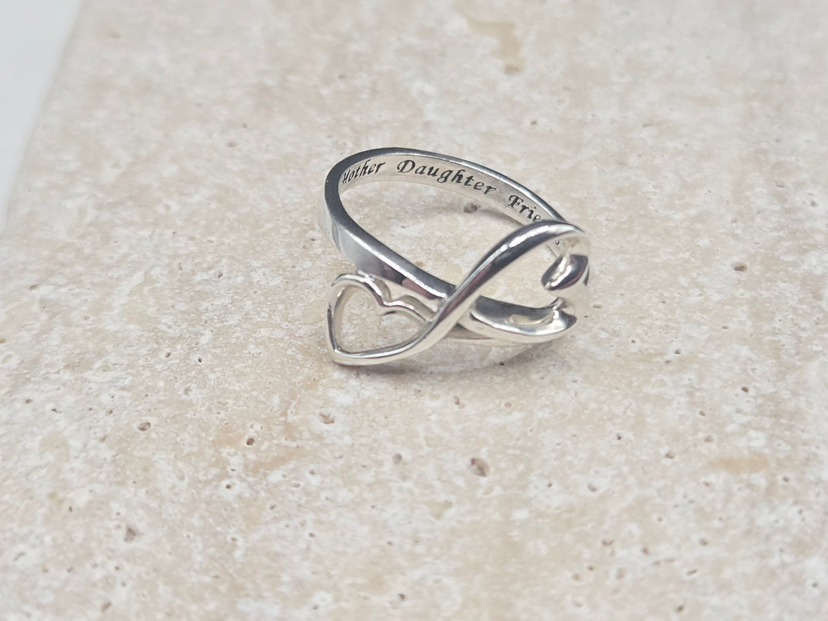 LA Sterling Silver Infinity Double Heart Mother Daughter Friends Ring - Size 7