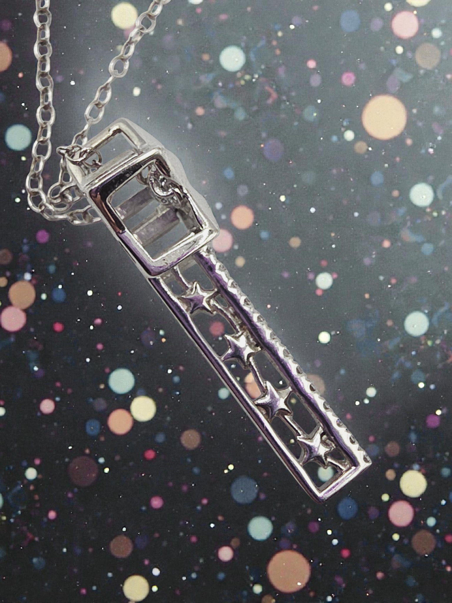 Disney Enchanted Sterling Silver Tinkerbell Wand Diamond Pendant Necklace 18"