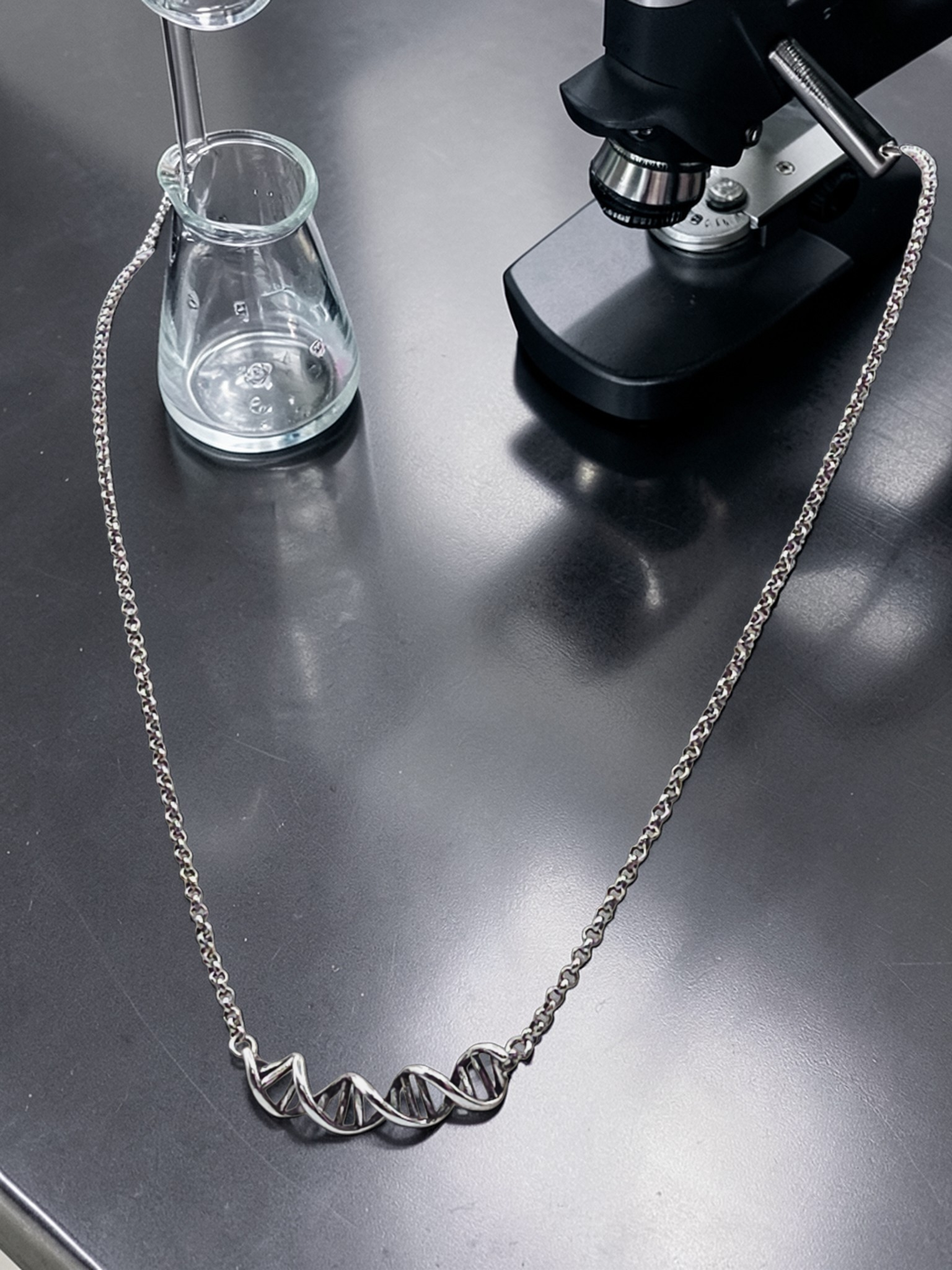 925 Sterling Silver DNA Science Life Pendant Necklace - Adjustable