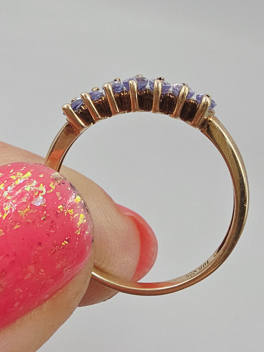 Solid 10K Yellow Gold Ring with Marquise Cut Tanzanite Cluster - Size 6