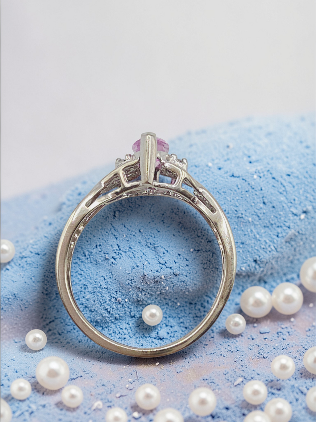Solid 10K White Gold Ring with Marquise Cut Pink Sapphire - Size 5.75