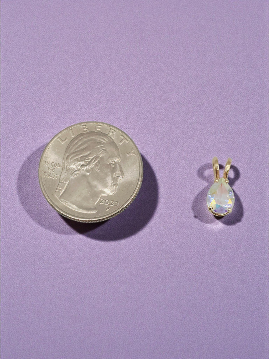 Solid 10K Yellow Gold Pendant with Pear Cut Rainbow Gemstone