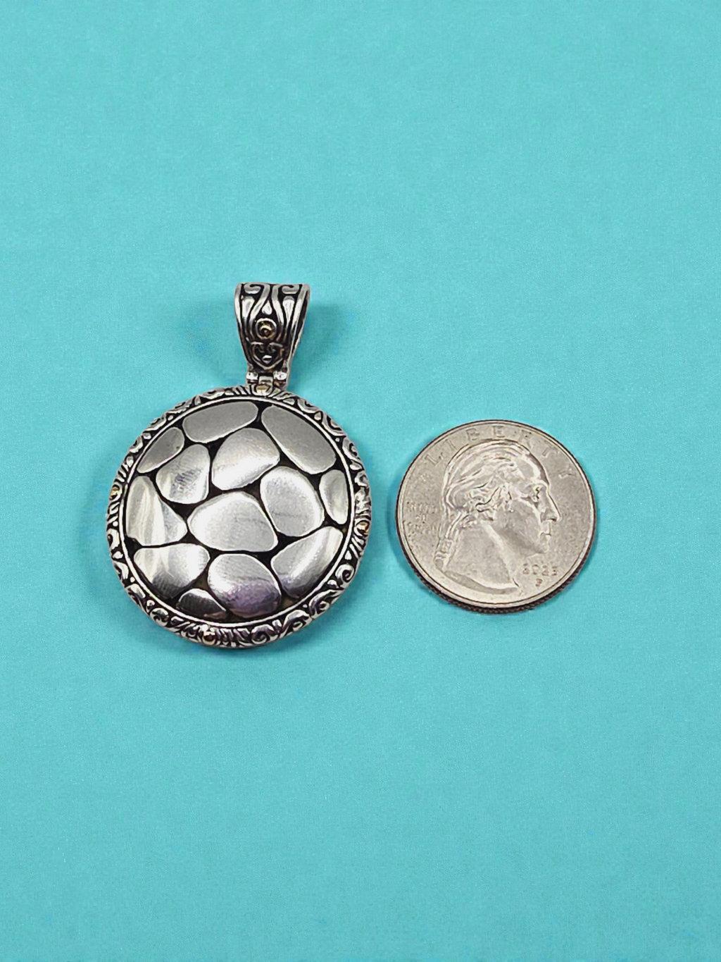 EFFY Sterling Silver Round Pebble Disc Necklace Pendant with 18K Gold Accents