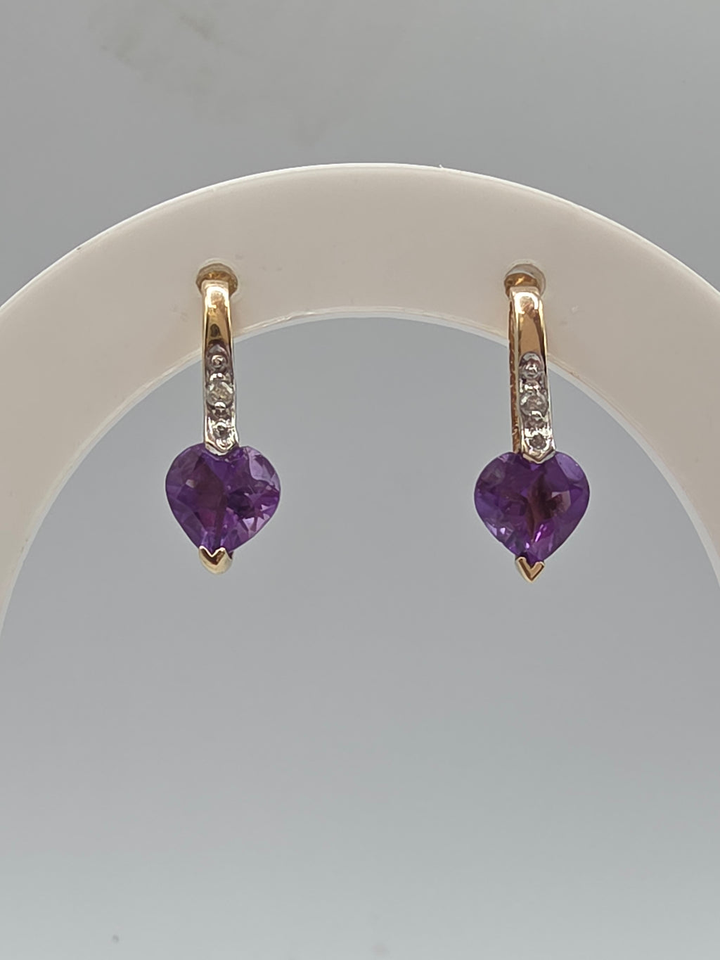 SDC Creations Solid 10K Yellow Gold Heart Cut Amethyst Diamond Drop Earrings