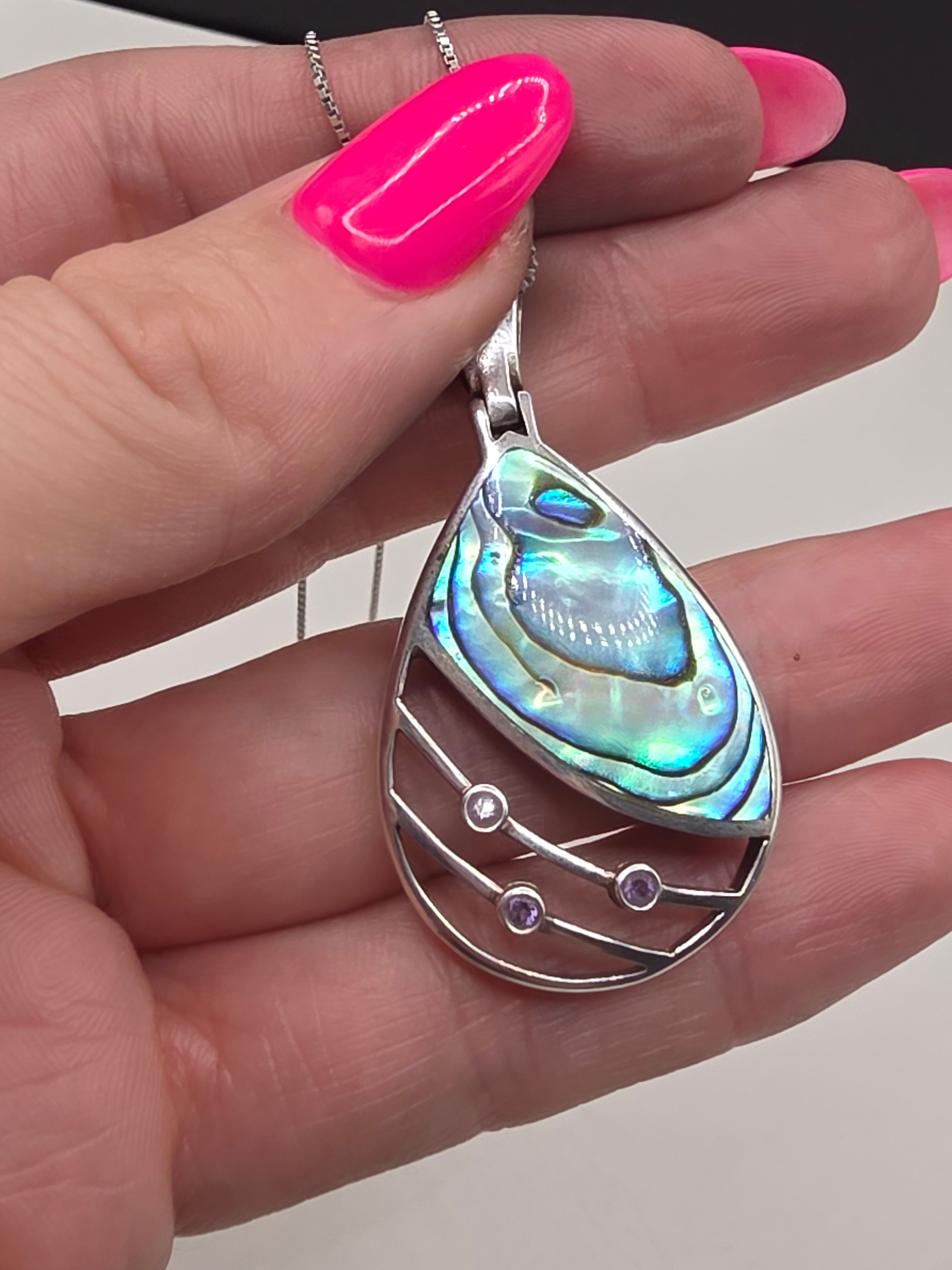 Mother of Pearl and Sterling Silver Pendant Necklace
