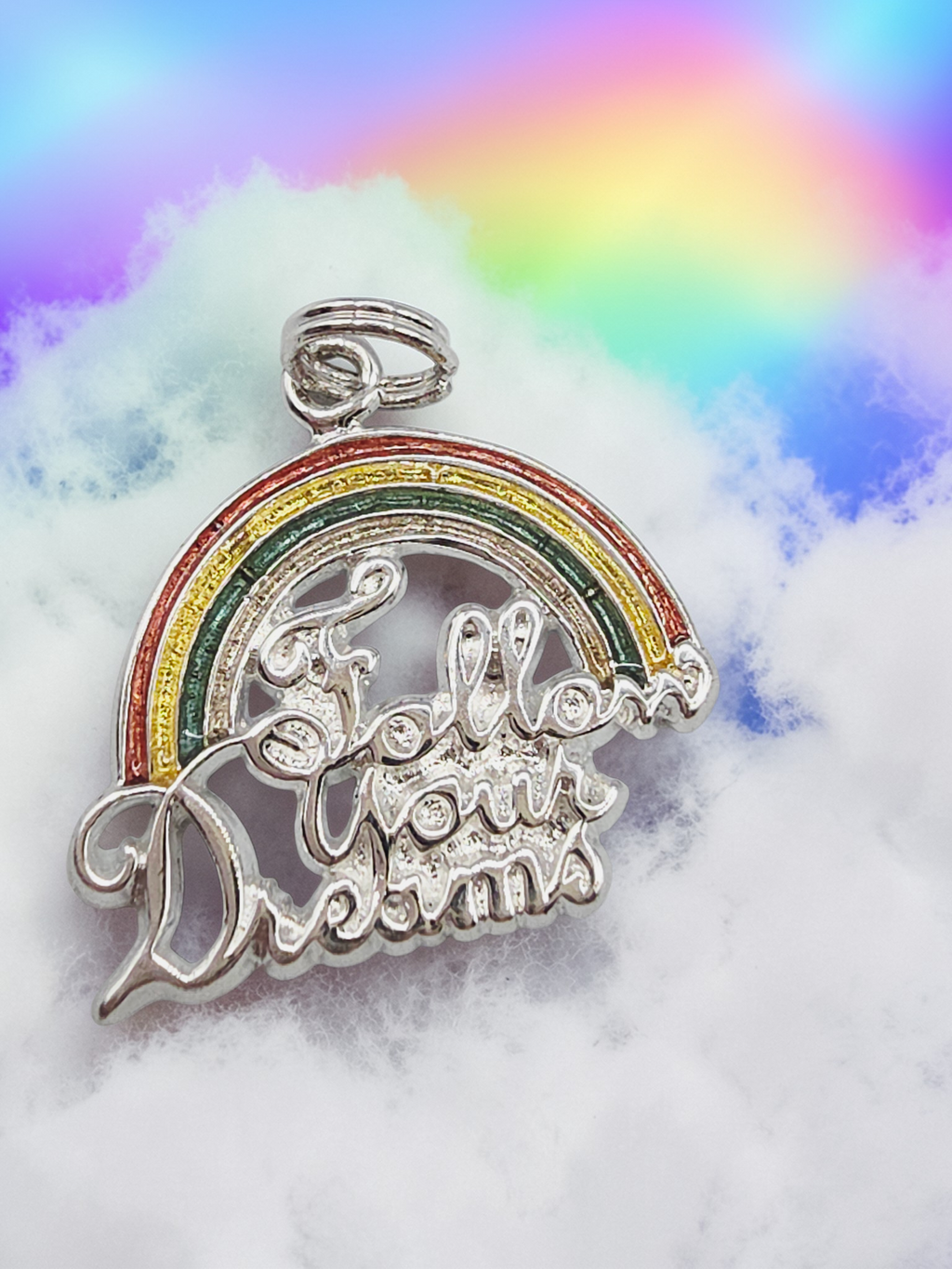 925 Sterling Silver Follow Your Dreams Rainbow Charm Pendant