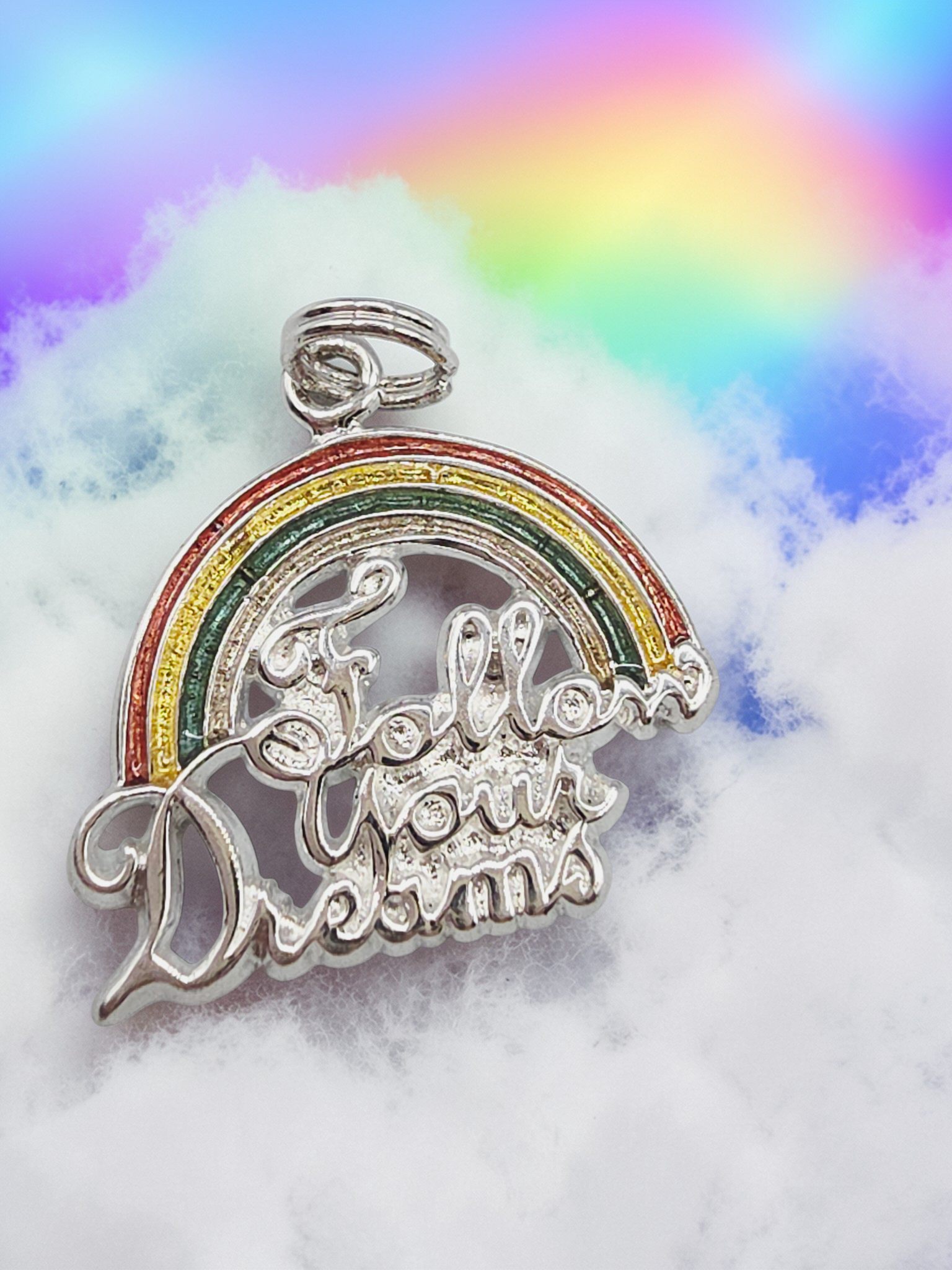925 Sterling Silver Follow Your Dreams Rainbow Charm Pendant