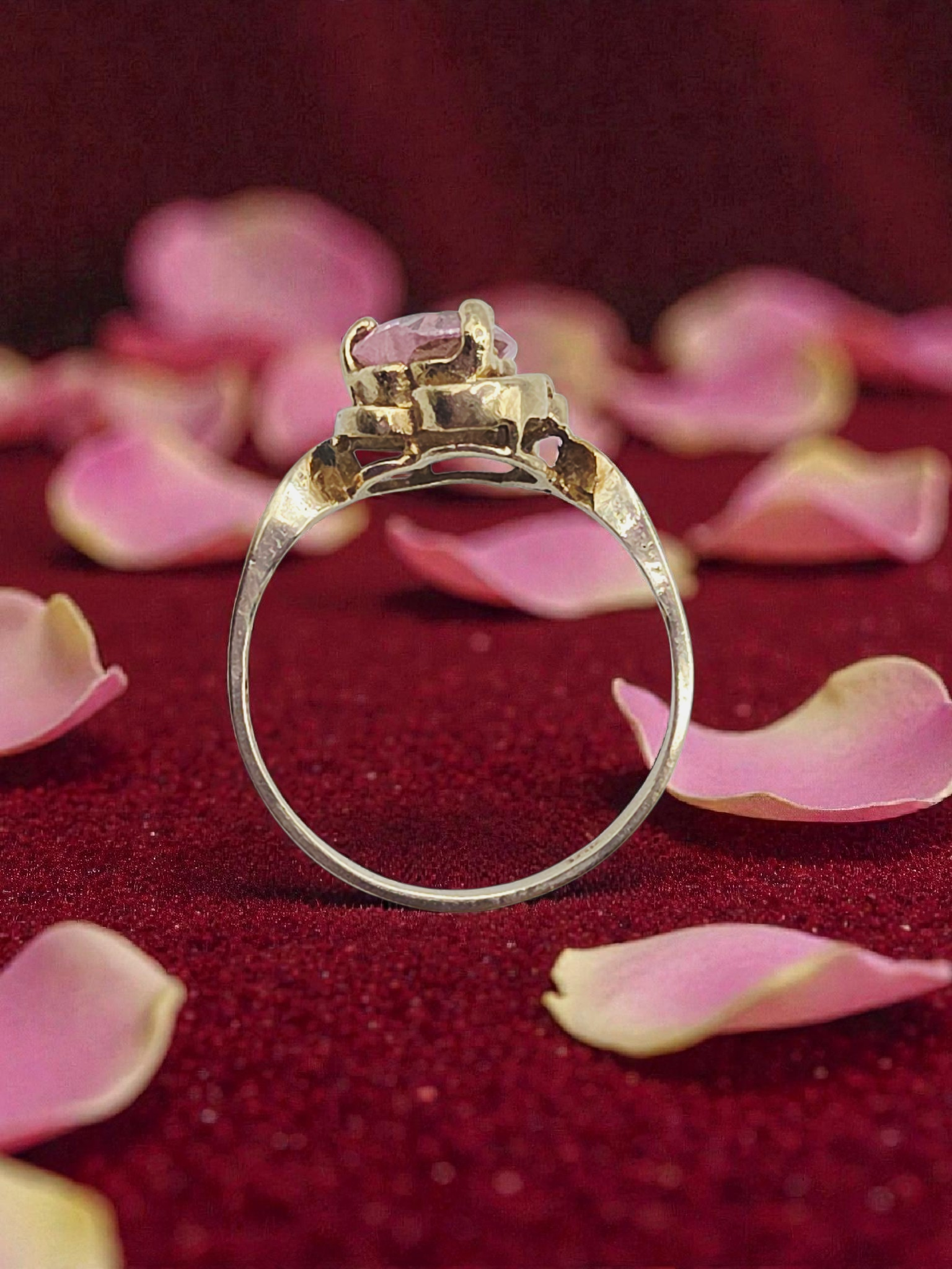 Solid 10K Yellow Gold Ring with Heart-Cut Pink Tourmaline - Sz 7