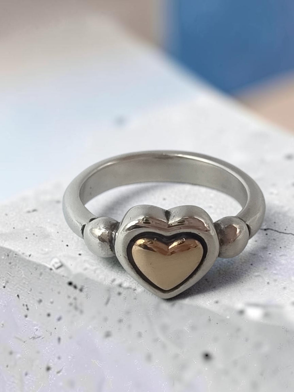 RETIRED James Avery True Love 14K Gold Heart Sterling Silver Ring - Size 6