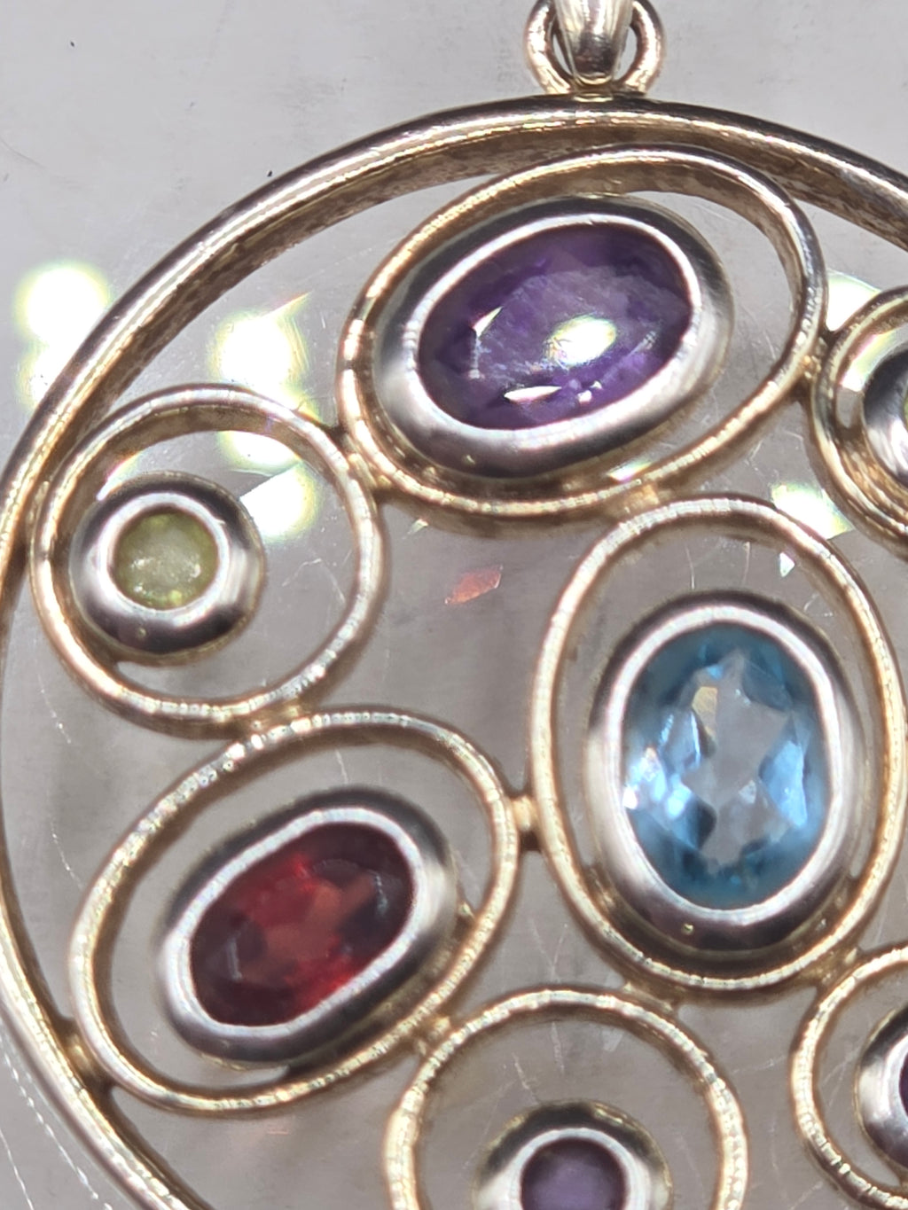 Heng Ngai Sterling Silver 14K Gold Plated Amethyst Blue Topaz Garnet Pendant