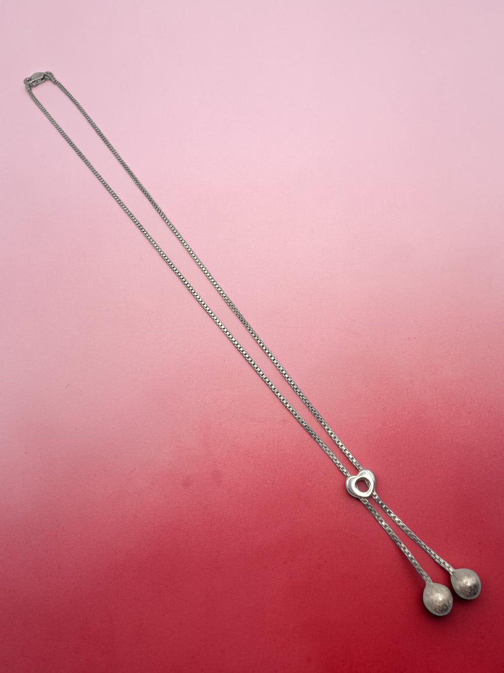 Sterling Silver Necklace with Heart and Tassels - 16 Inch - ITALY
