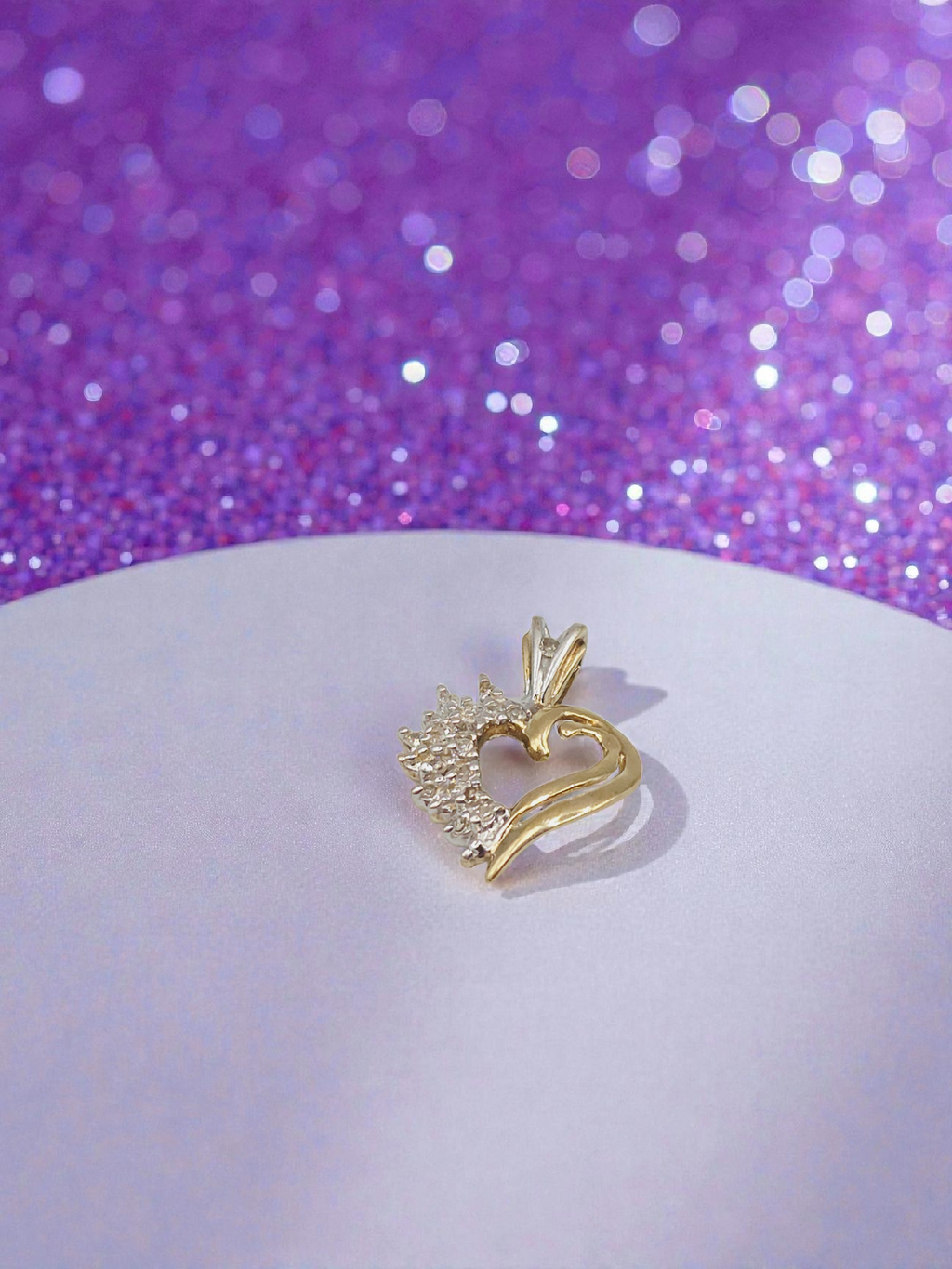 Solid 10K Yellow Gold Diamond Heart Necklace Pendant