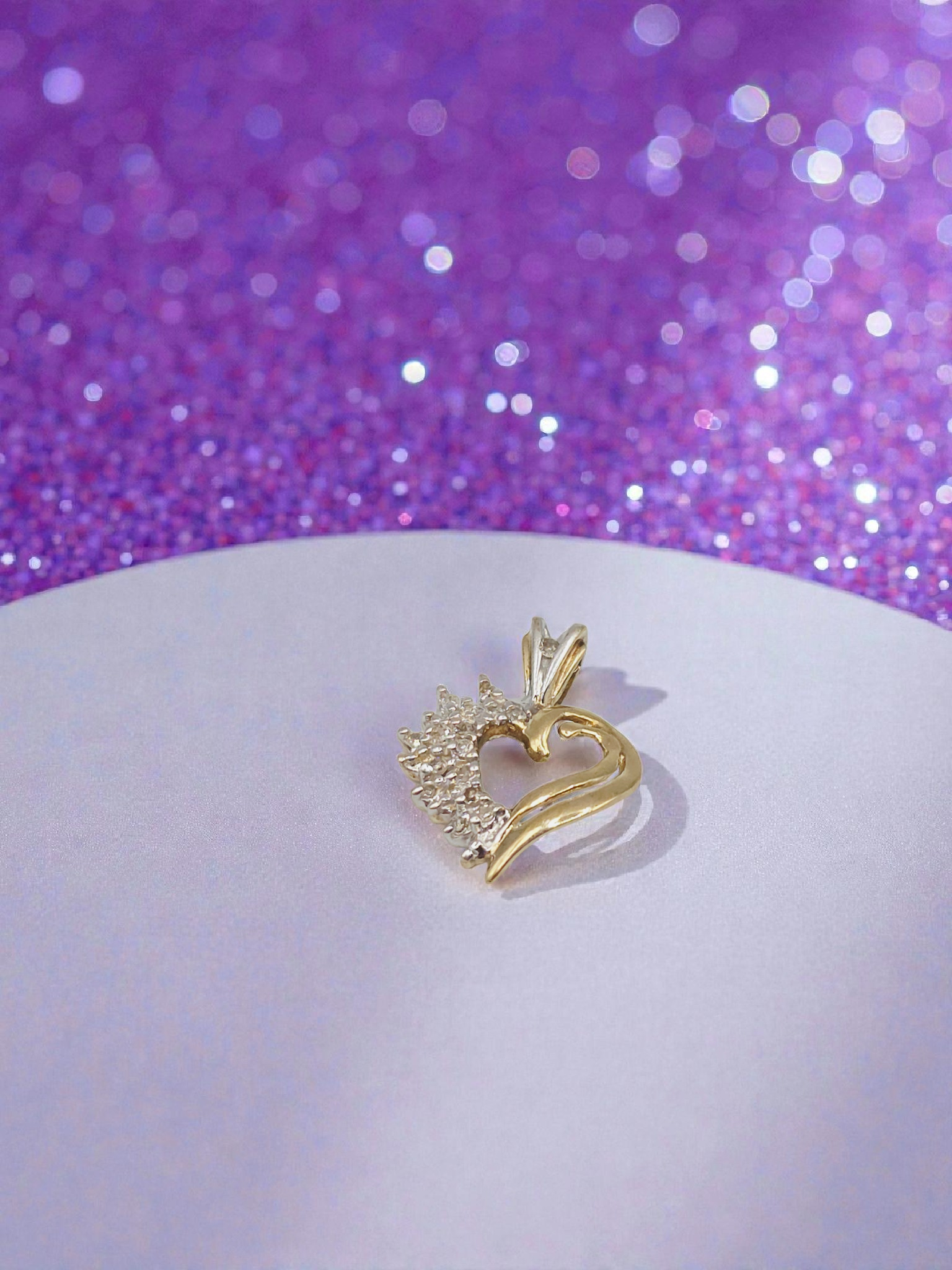 Solid 10K Yellow Gold Diamond Heart Necklace Pendant