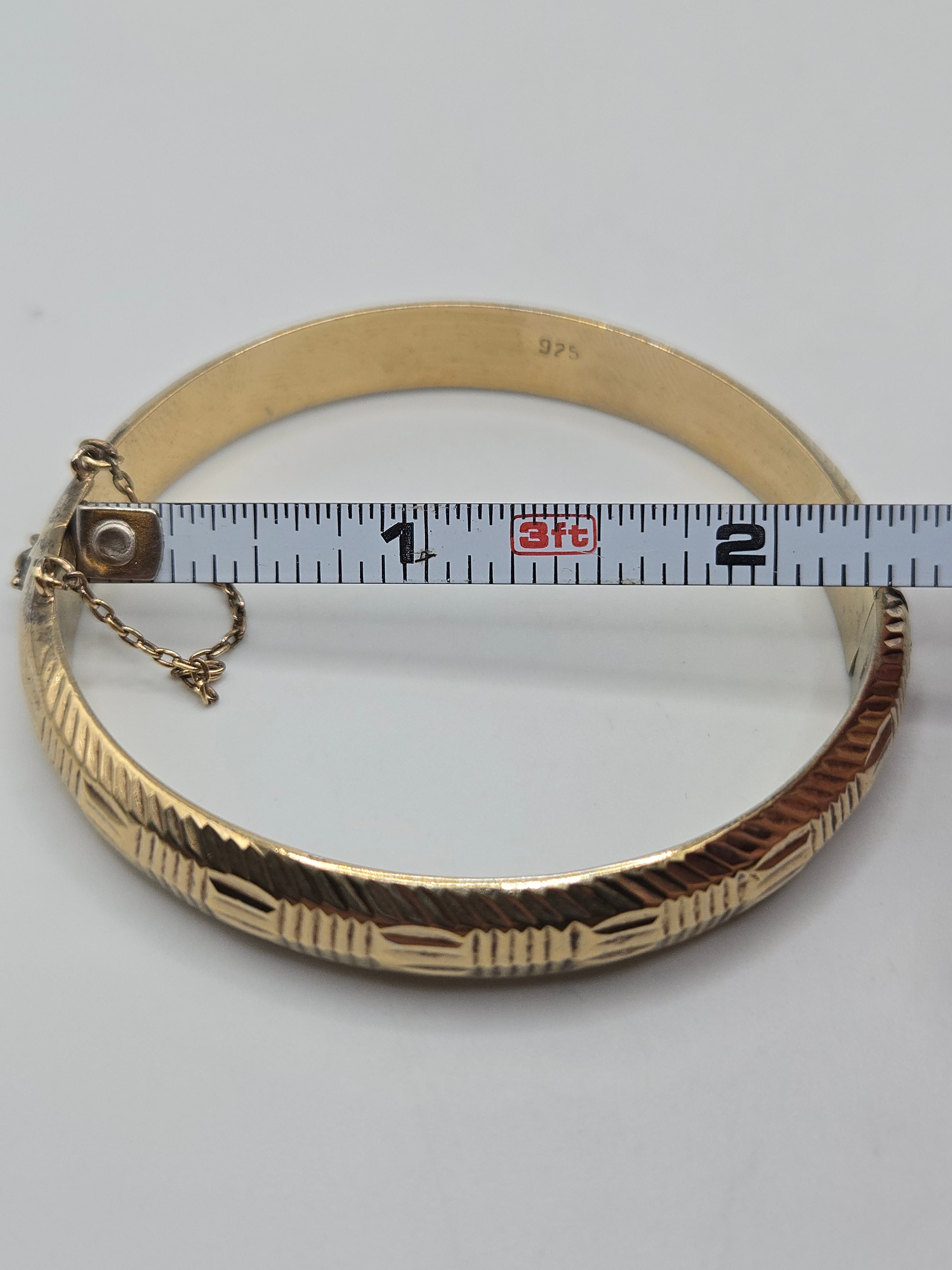 925 Sterling Silver Gold Vermeil Sculpted Bangle Bracelet – 7.25 Inches
