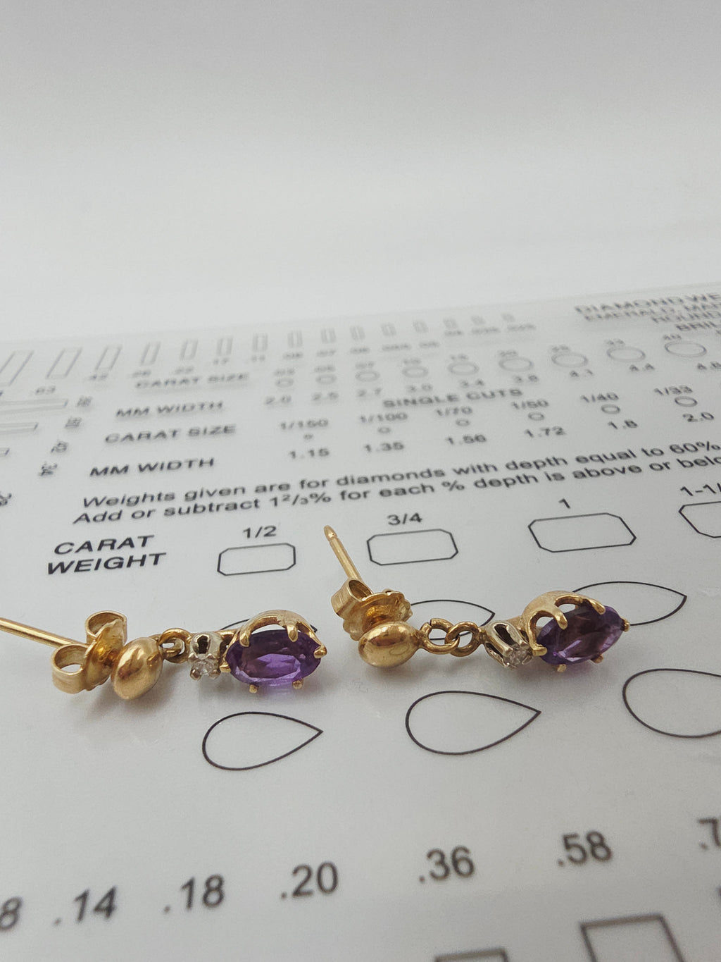 Solid 14K Yellow Gold Amethyst Dangle Drop Earrings with Diamond Accents