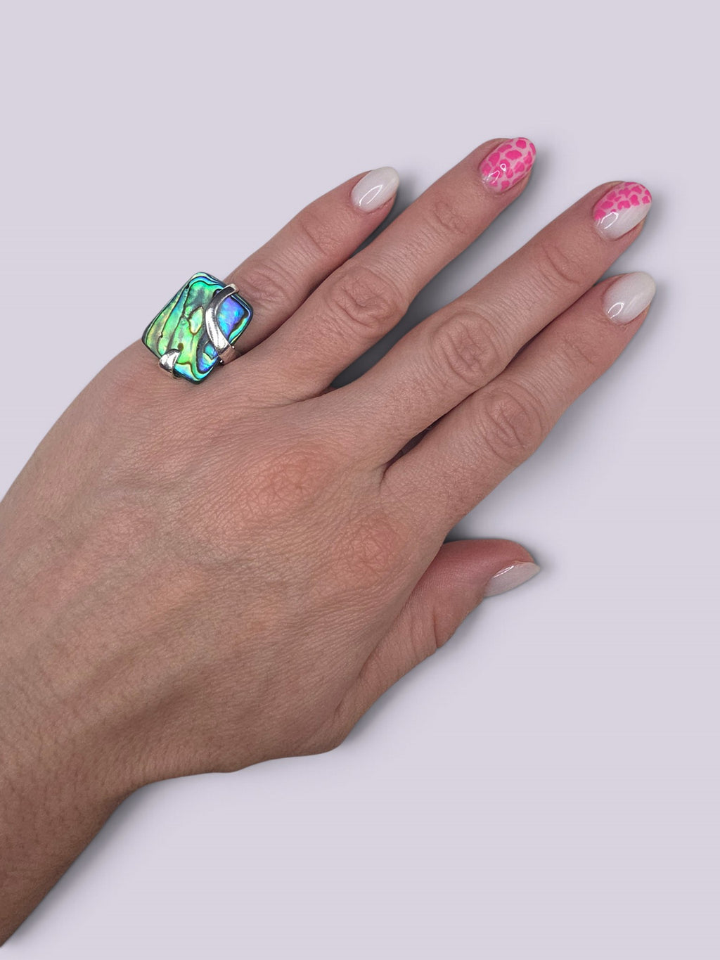 Sterling Silver 925 Abalone Paua Shell Rectangular Statement Ring Size 6