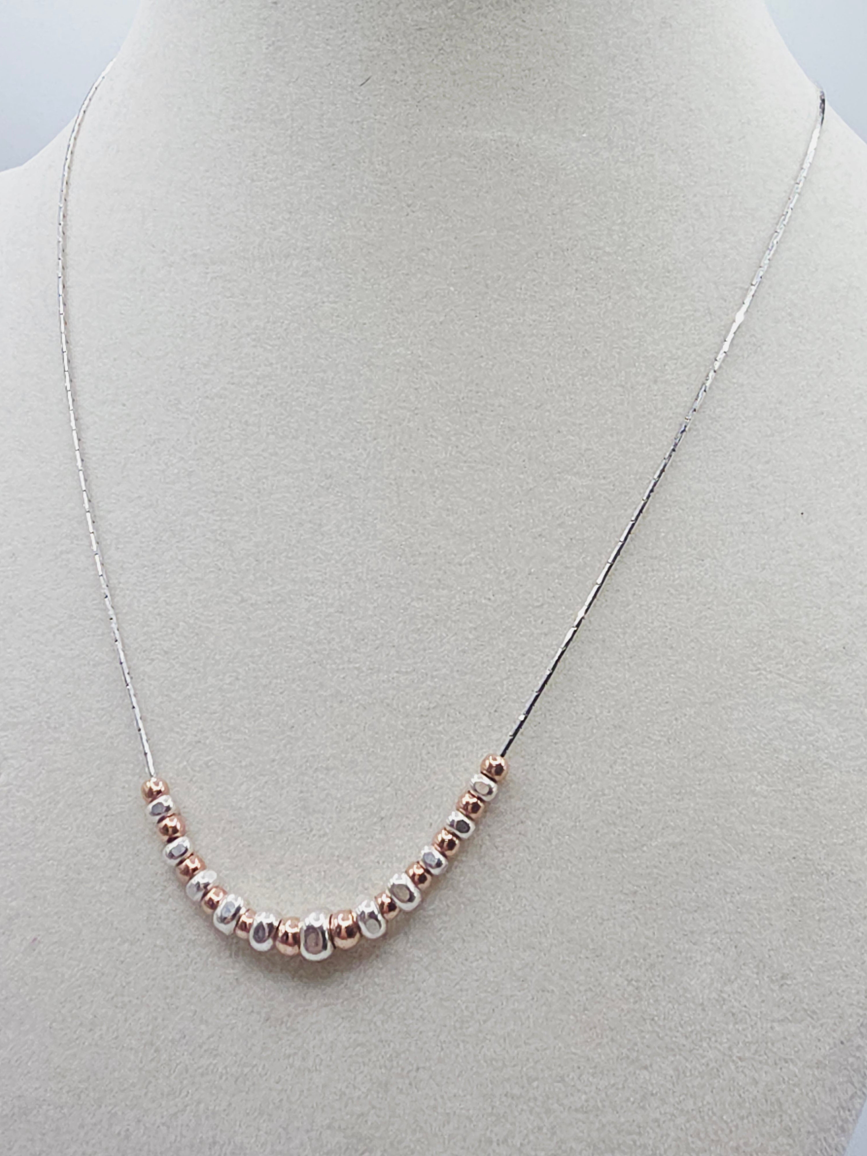 Dyadema 925 ITALY Sterling Necklace with Silver and Rose Gold Beads - Adjustable