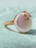 Solid 10K Yellow Gold Ring with Mother of Pearl & Diamond Accents - Size 6.75