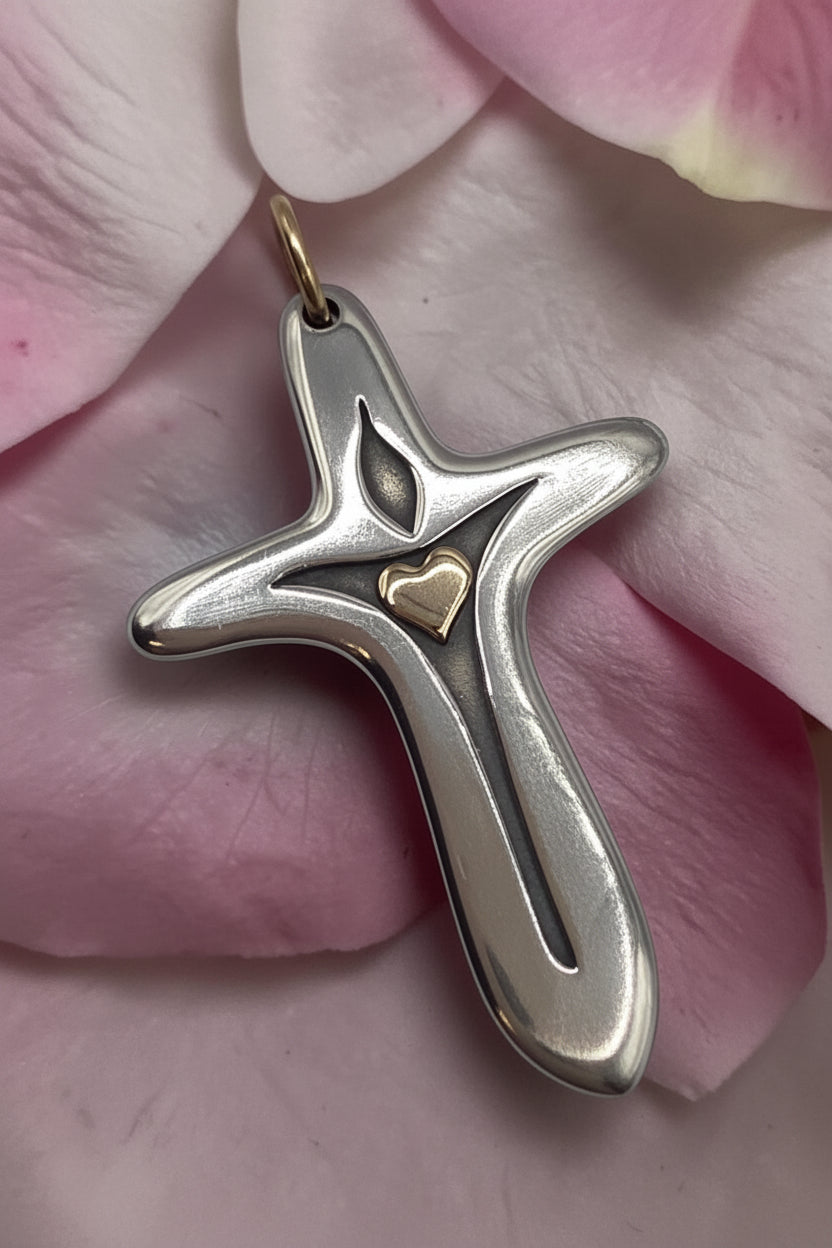 RETIRED James Avery Light of the World Cross Pendant with 14K Gold Heart & Bail