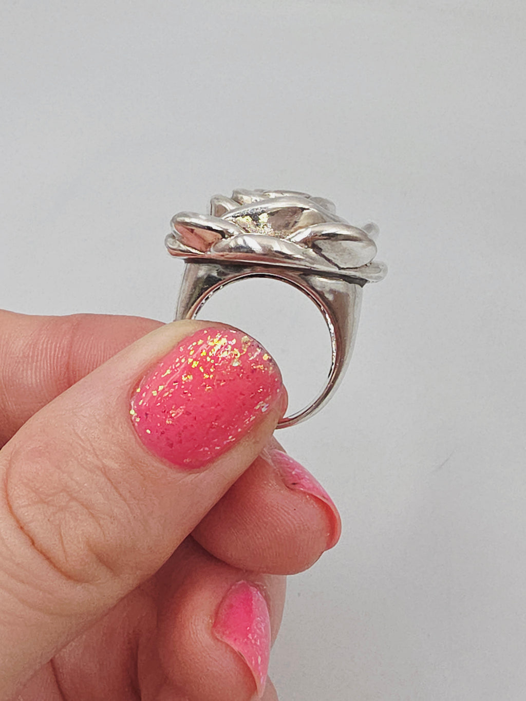 Sterling Silver Rose Flower Statement Ring Botanical Floral – Size 6