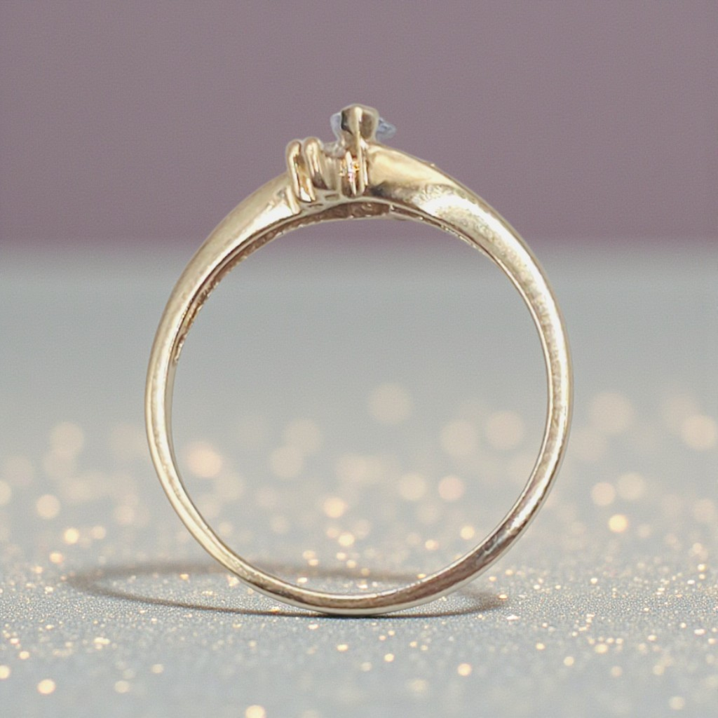 Solid 10K Yellow Gold Ring with Marquise Cut Tanzanite and CZ Accents Size 5.75