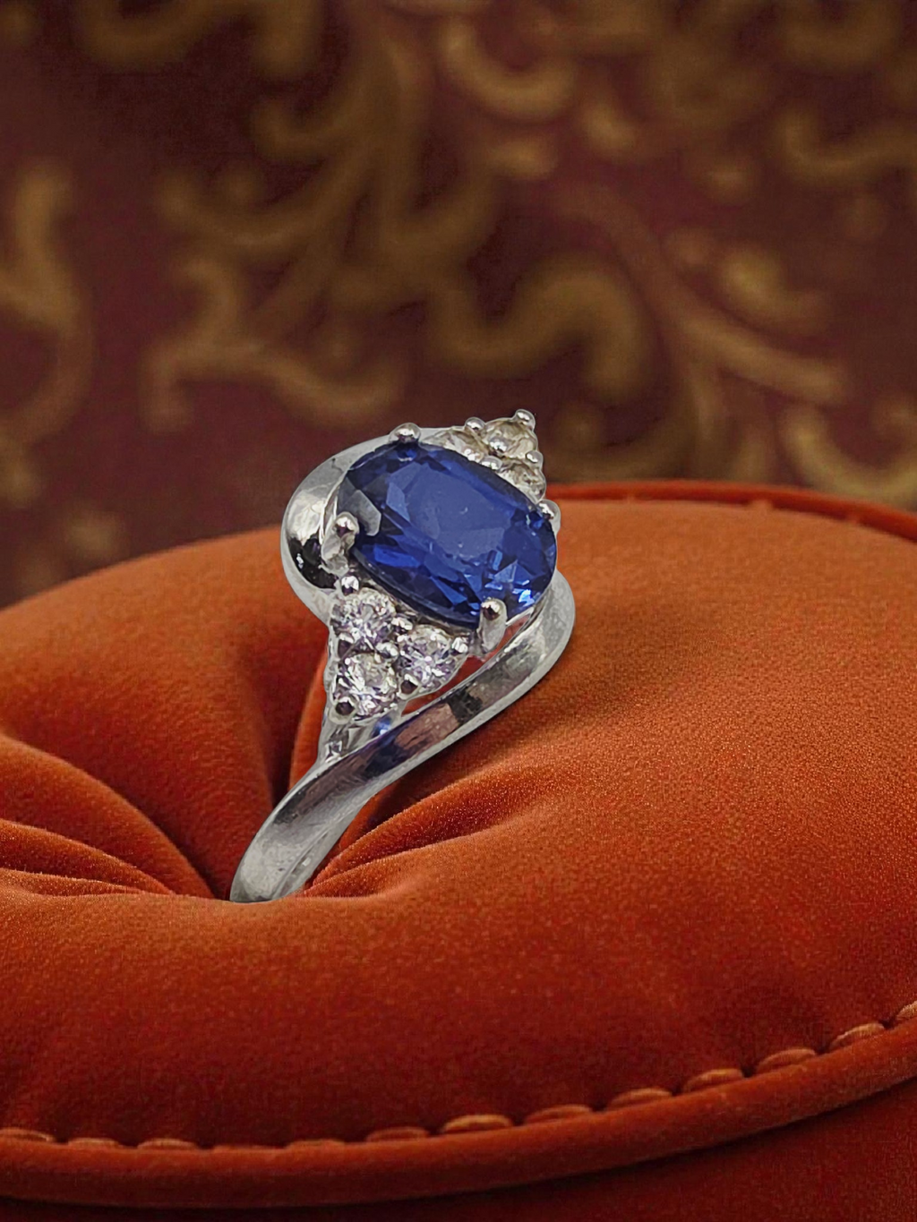 RJW Solid 10K White Gold Ring with Blue Sapphire & White Topaz - Size 6.5