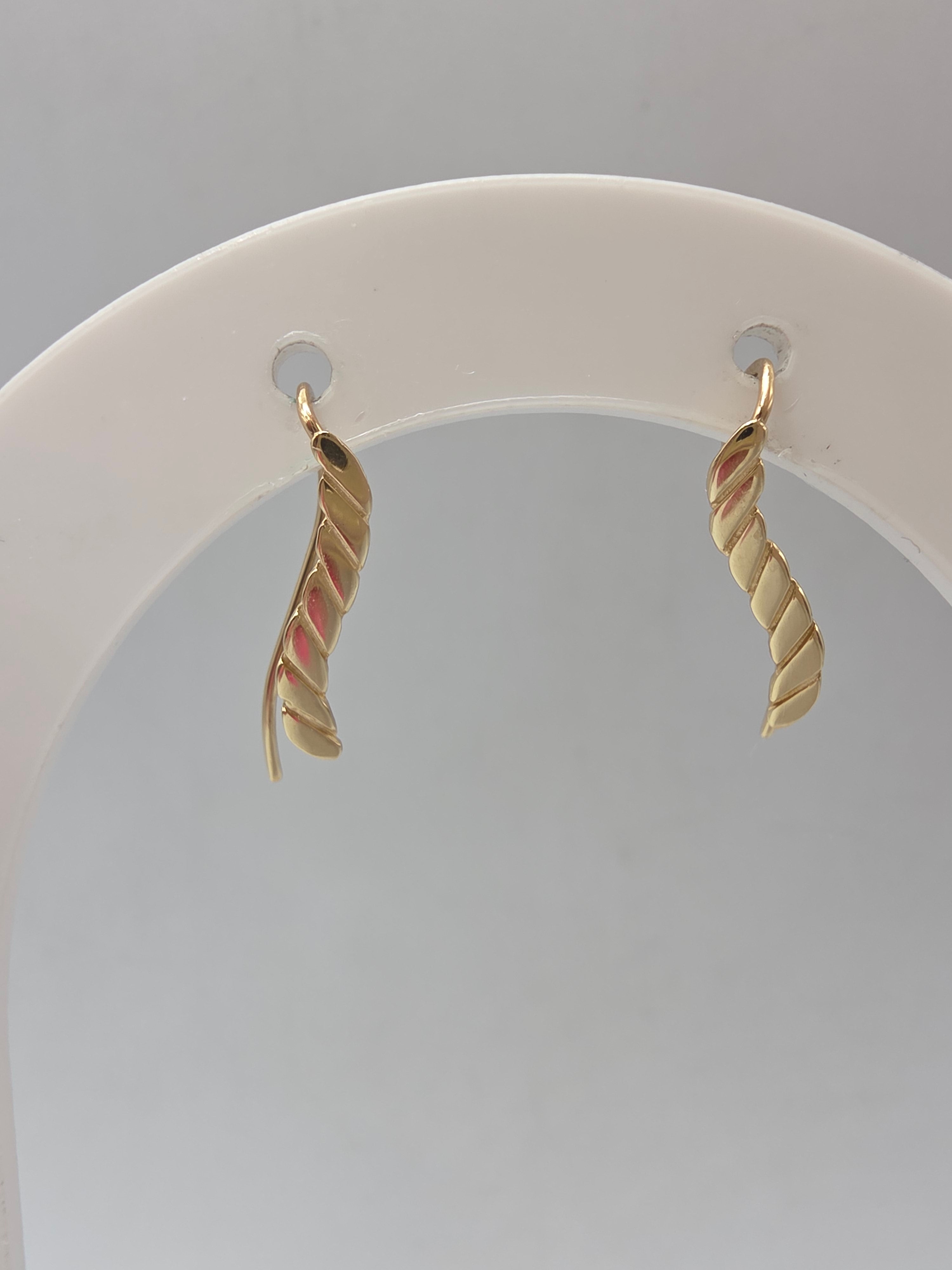 Solid 14K Yellow Gold Leaf Ear Climber Crawler Earrings Minimalist