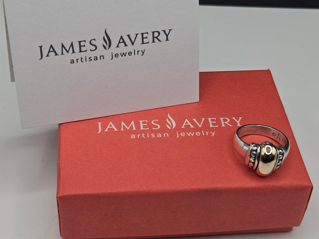 RETIRED James Avery Sterling Silver Beaded Ring with Solid 14K Gold Dome - 5