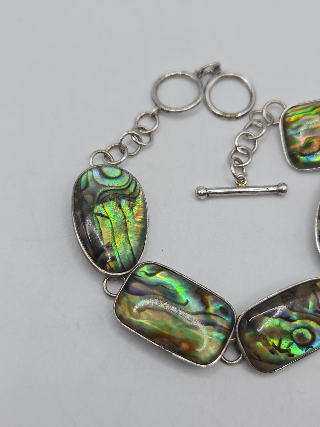 LUC Lucas Lameth 925 Sterling Silver Abalone Shell Toggle Bracelet 7-8 Inch