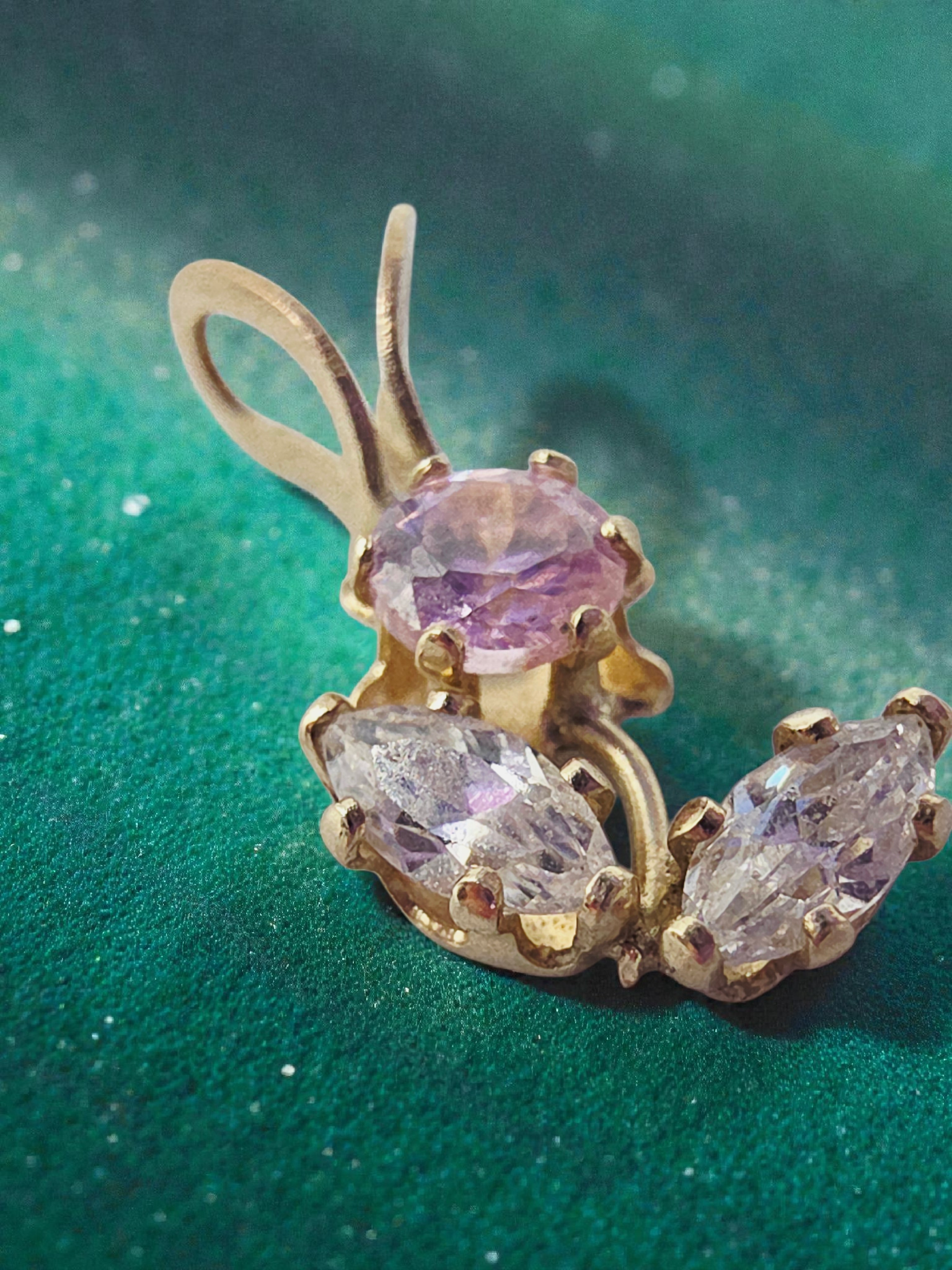 Solid 10K Yellow Gold Flower Necklace Pendant with Pink & White CZs