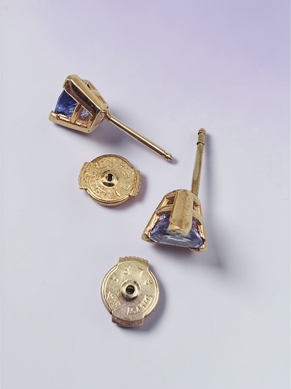 Solid 14K Gold Stud Earrings with Trillion-Cut Tanzanite - La Pousette Backs