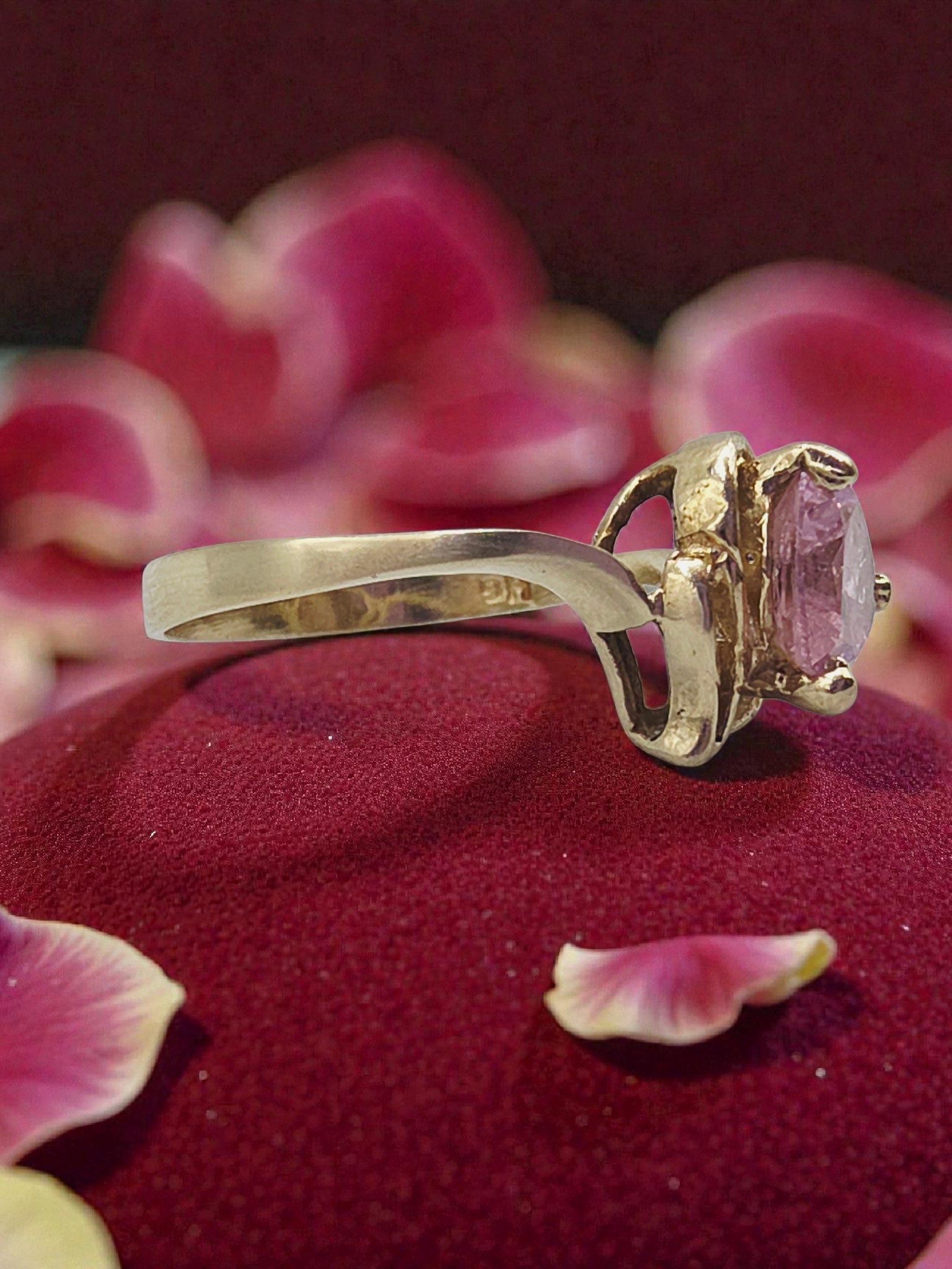 Solid 10K Yellow Gold Ring with Heart-Cut Pink Tourmaline - Sz 7