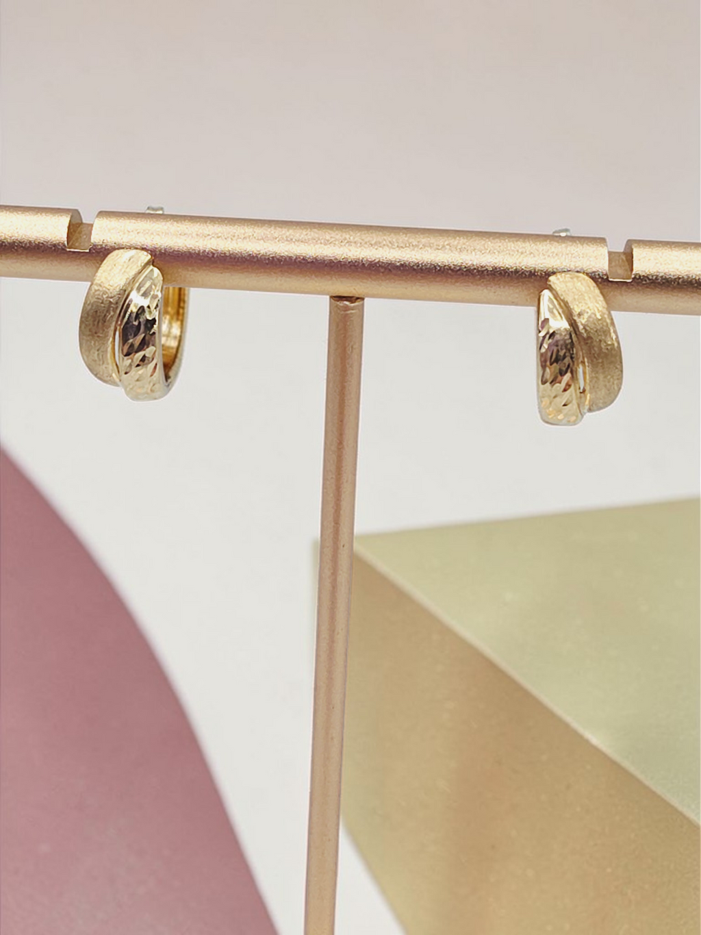 Solid 10K Yellow Gold Dual Textured Half-Hoop Earrings