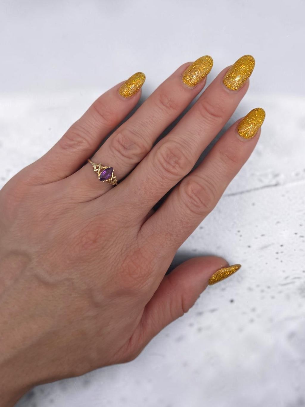 Ambras Fine Jewelry Solid 14K Yellow Gold Marquise Amethyst Ring - Size 5.75