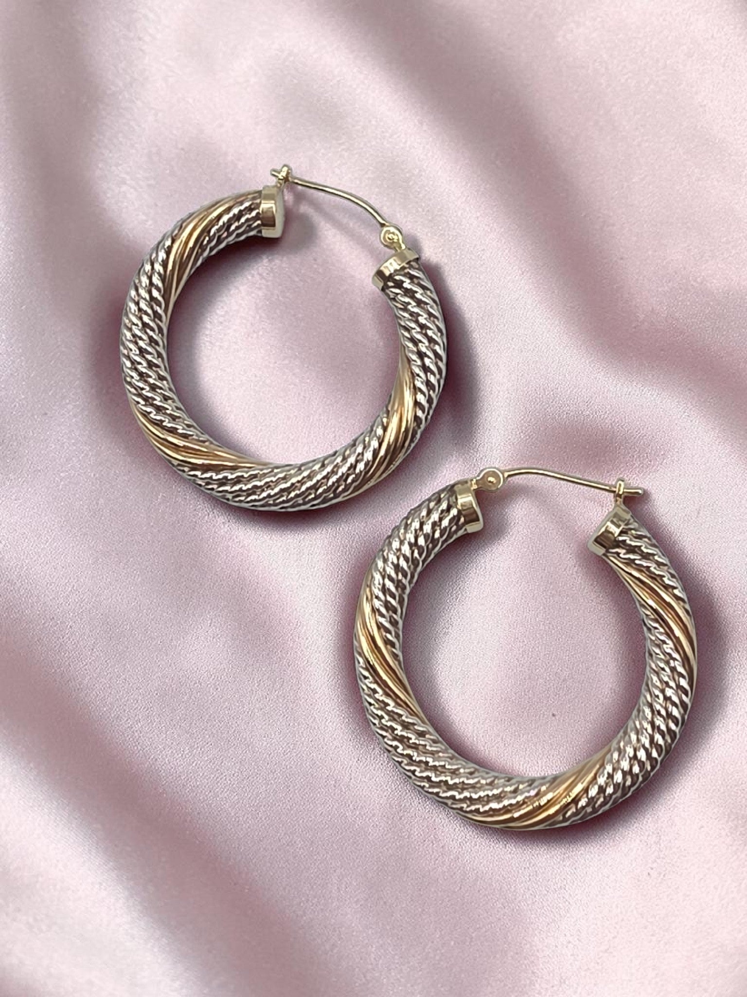 925 Sterling Silver Twisted Rope Hoop Earrings Solid 14K Yellow Gold Accents