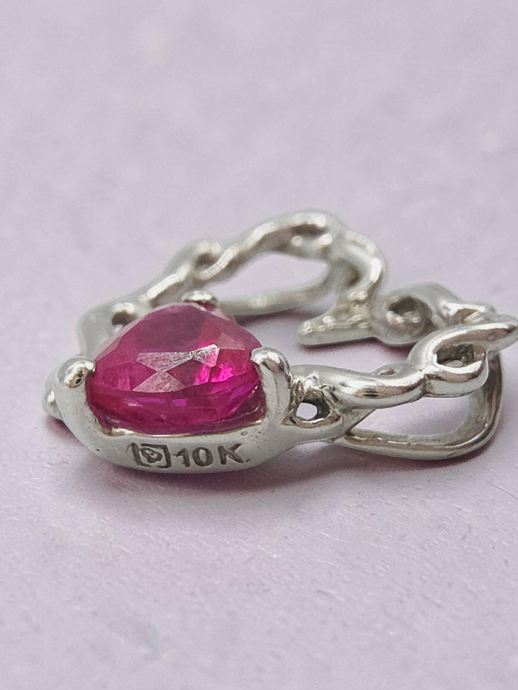 Solid 10K White Gold Ruby Infinity Heart Pendant with Diamond Accent