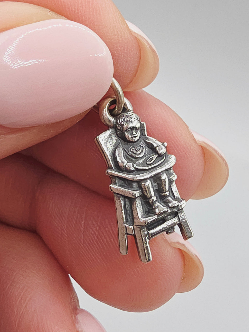 RETIRED James Avery Baby Eating in High Chair Sterling Silver Charm Pendant - HTF