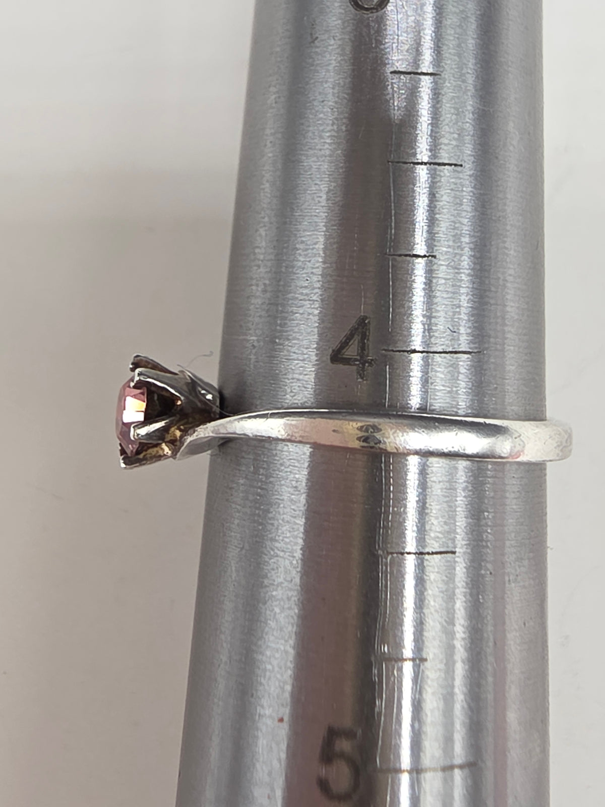 Sterling Silver Ring with Pink Gem Size 4.25