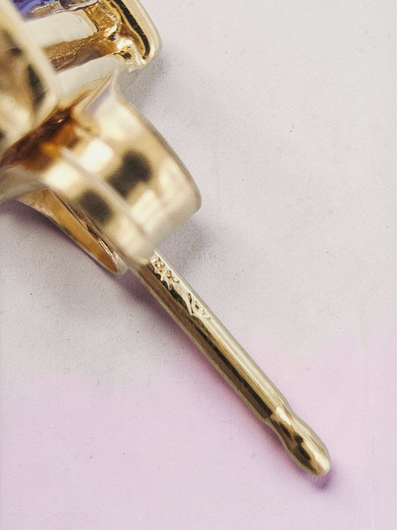 Solid 14K Yellow Gold Trillion Cut Iolite Stud Earrings - Eagle Prongs