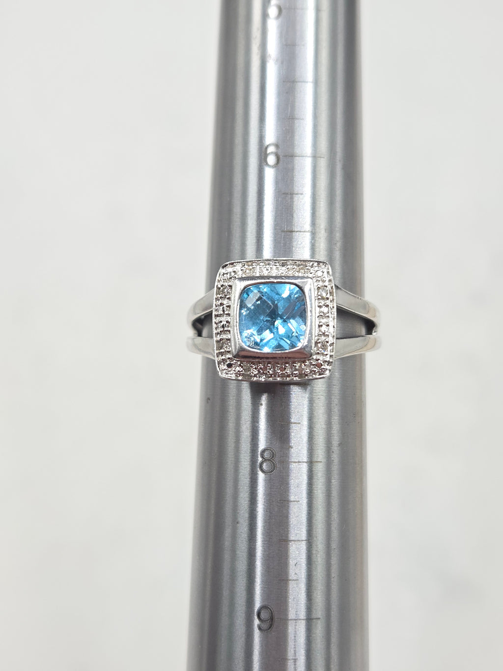 Vintage Pierre Meunier 925 Sterling Silver Blue Topaz Diamond Halo Ring – Size 7