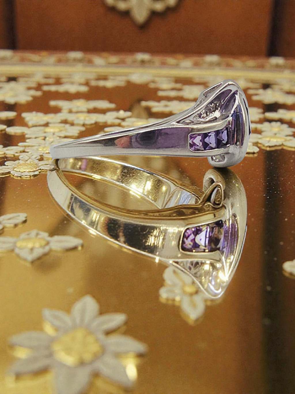 Solid 10K White Gold Ring with Purple & Pink Topaz and Diamonds – Size 6.75