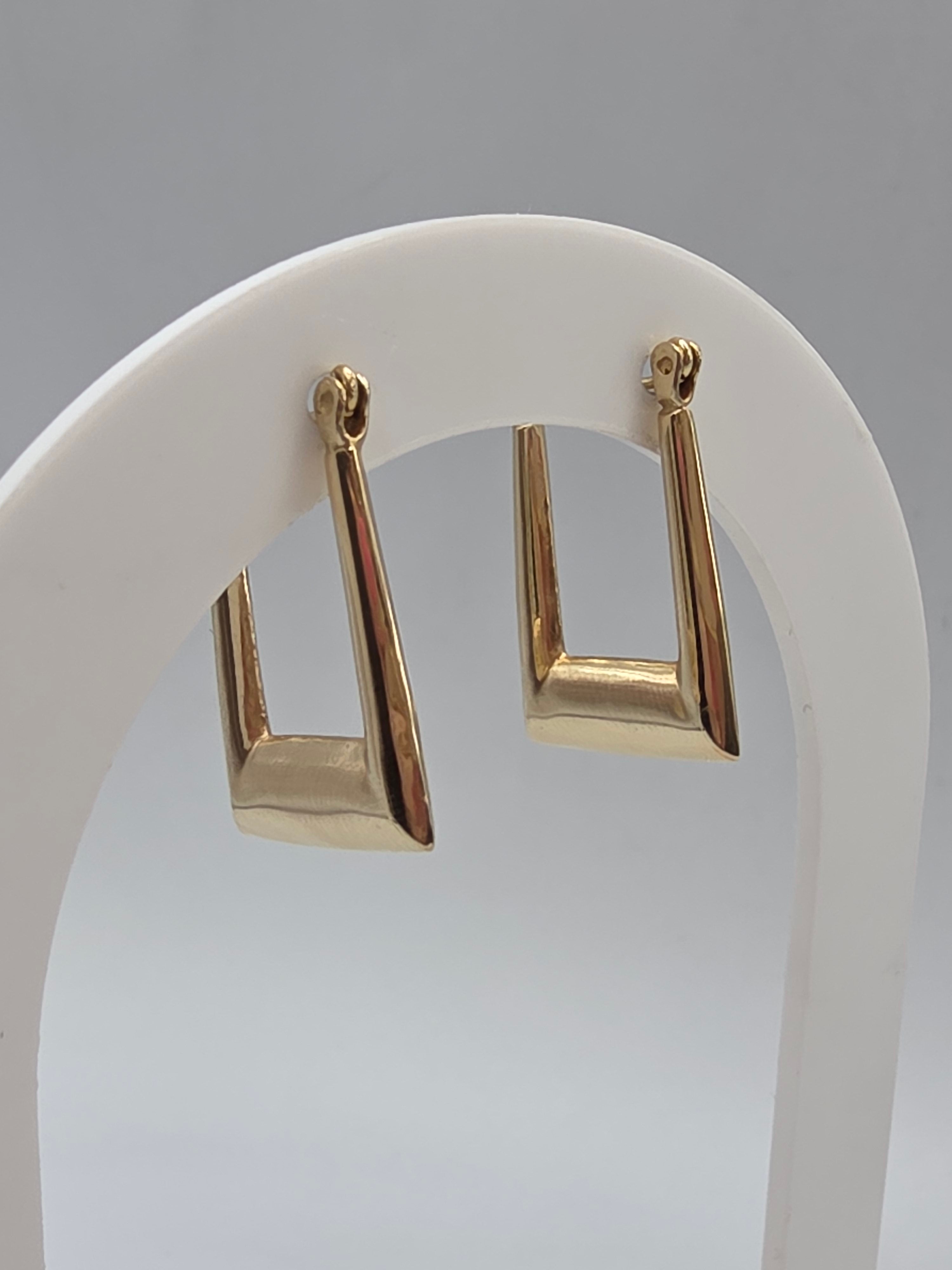Solid 14K Yellow Gold Rectangular Hoop Earrings with Hinged Snap Bar Closures