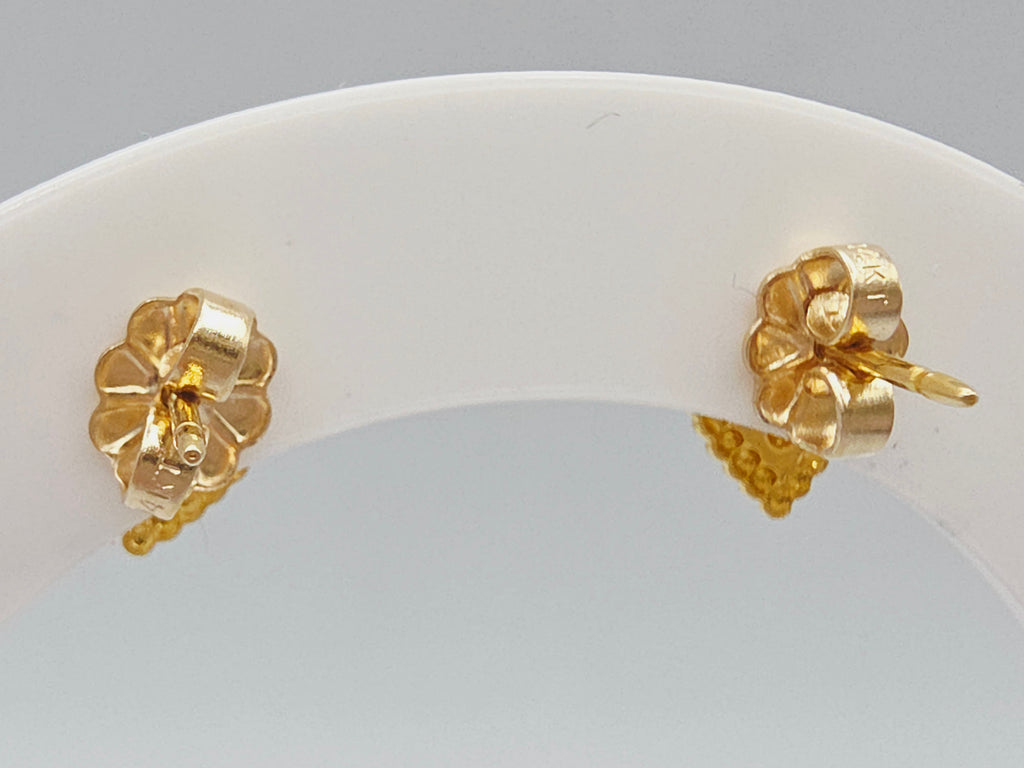 Black Hills Solid 14K Tri Color Gold Grape Leaf Beaded Heart Stud Earrings