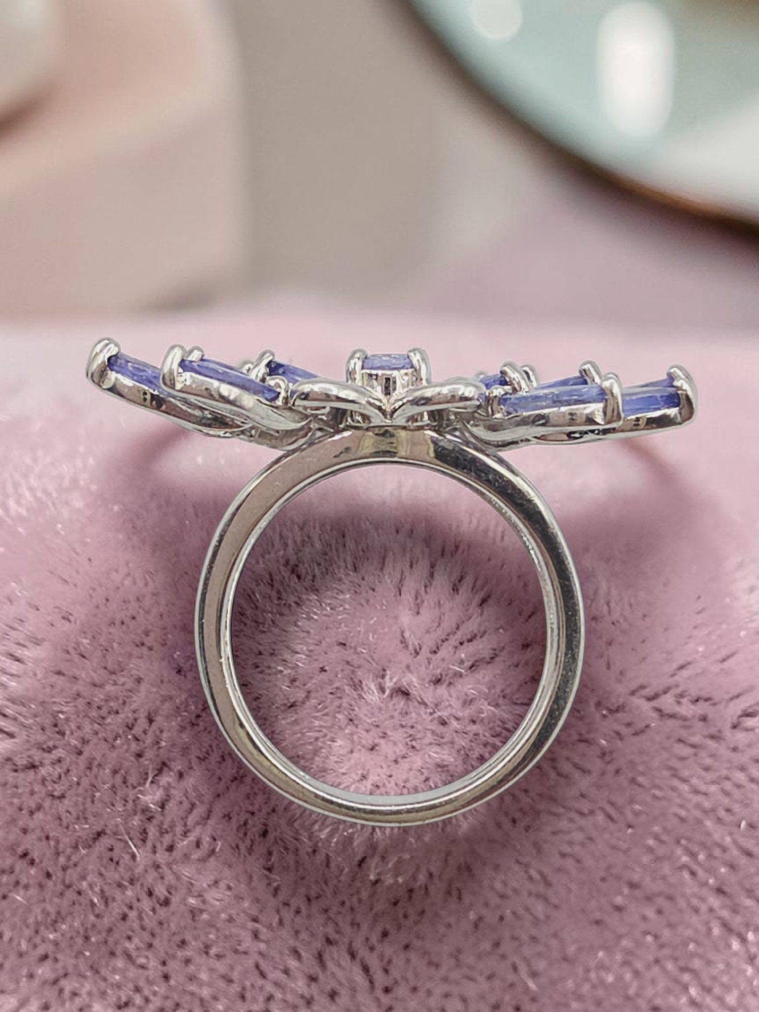 Sterling Silver Butterfly Ring with Iolite Wings and White Topaz Body - Size 5