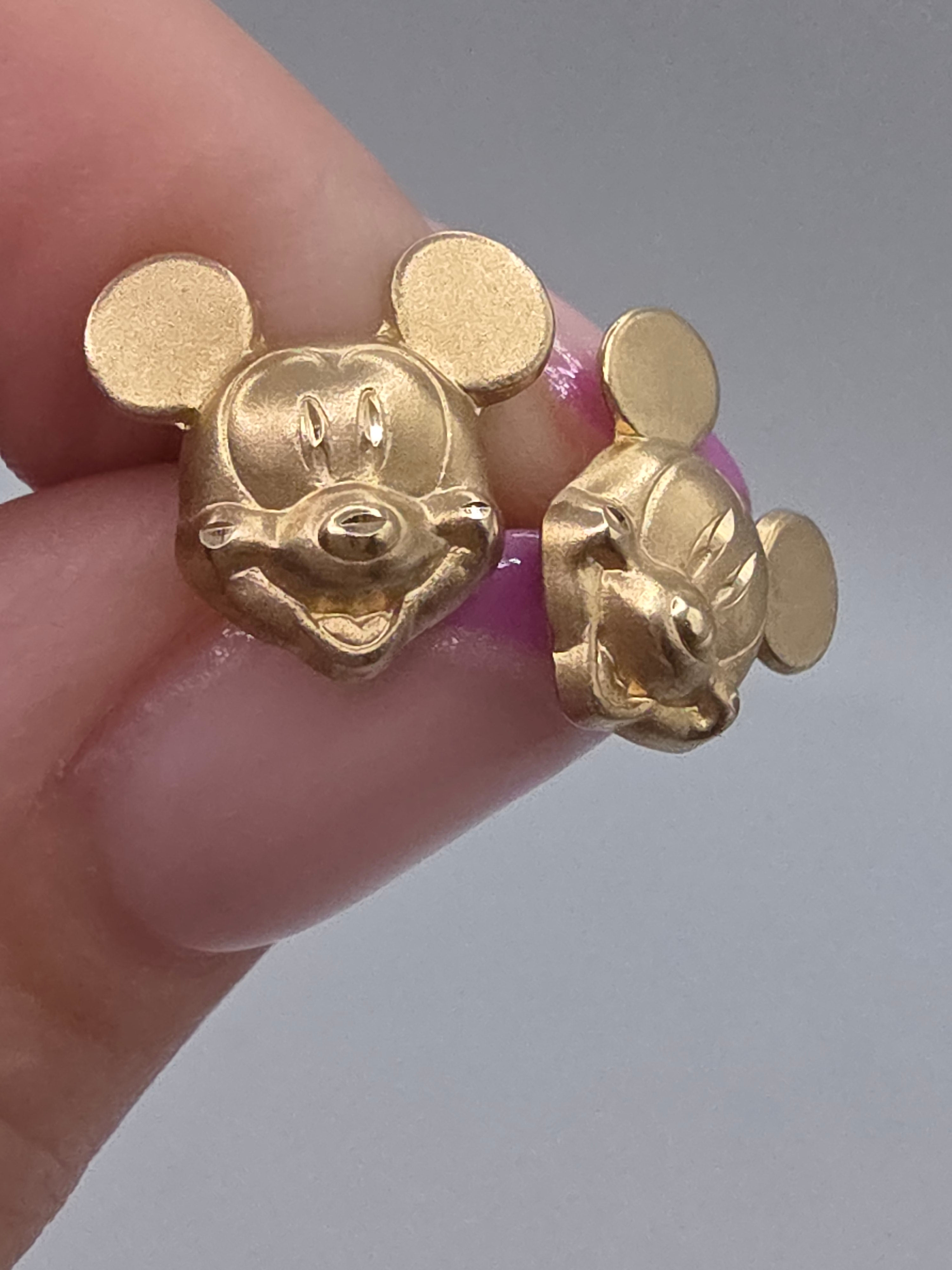 Disney Van Dell Mickey Mouse Solid 14K Yellow Gold Stud Earrings Original Box