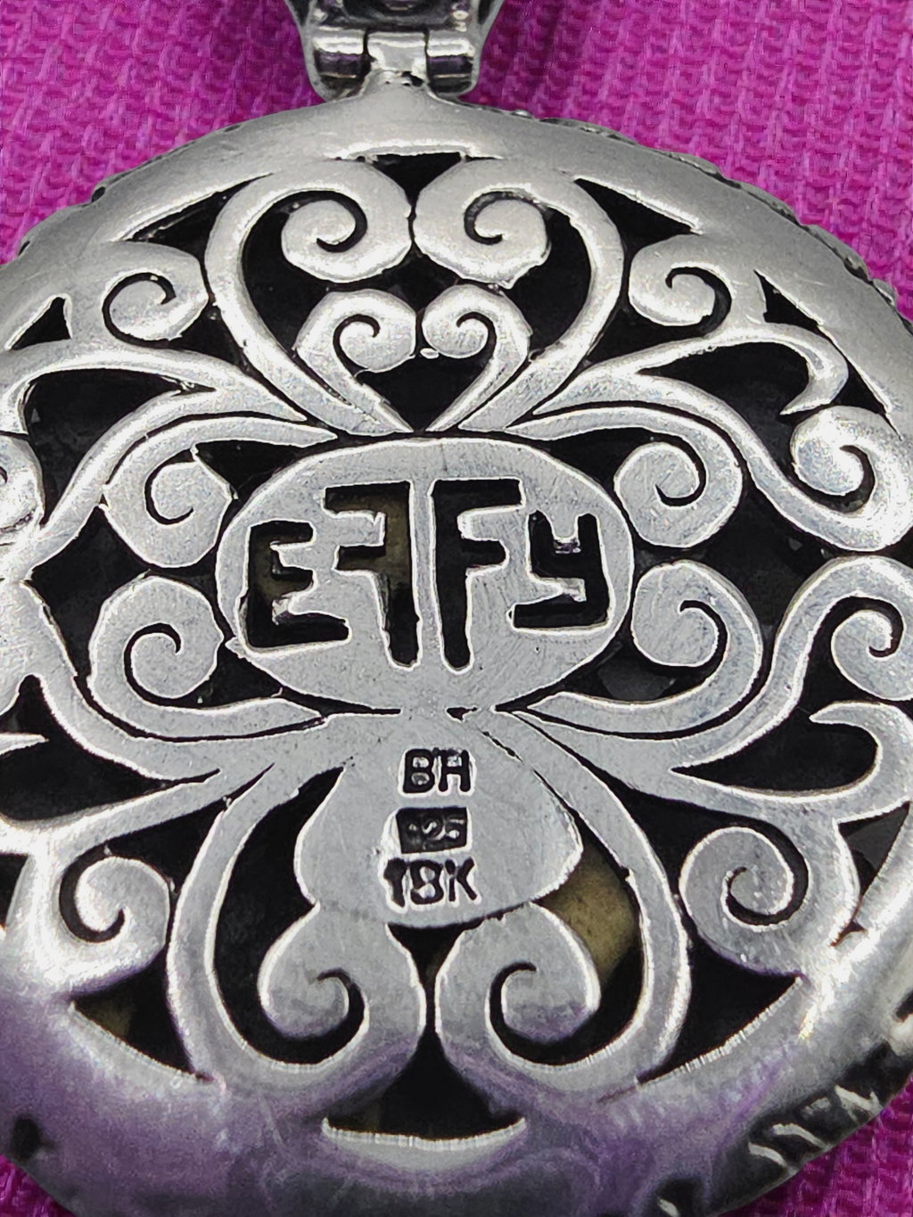 EFFY Sterling Silver Round Pebble Disc Necklace Pendant with 18K Gold Accents