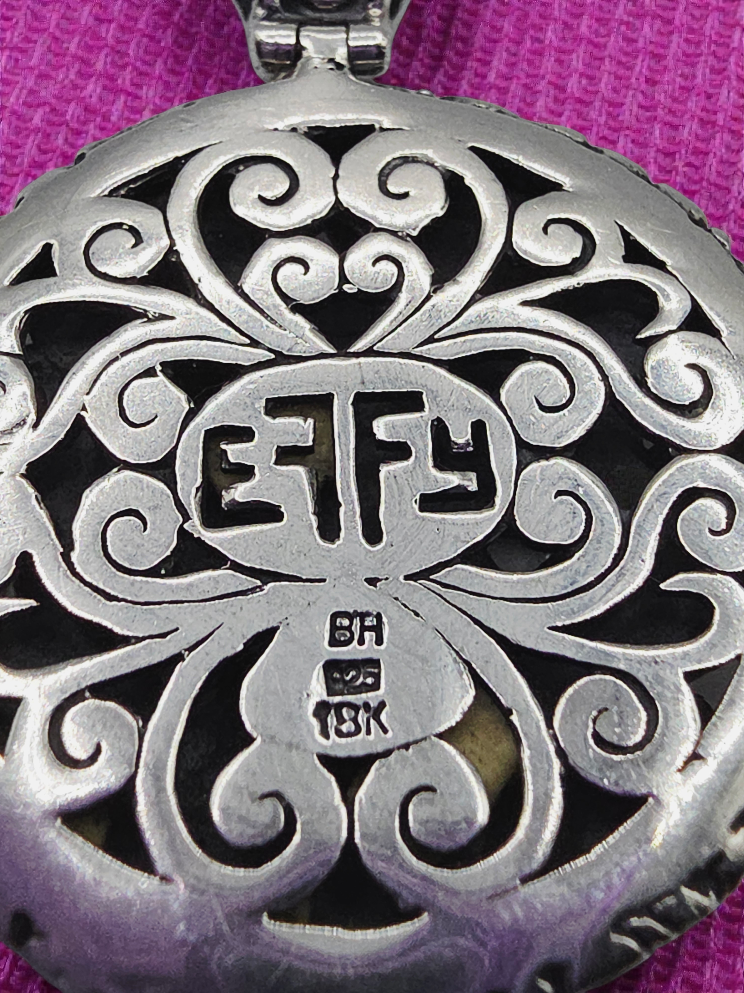 EFFY Sterling Silver Round Pebble Disc Necklace Pendant with 18K Gold Accents