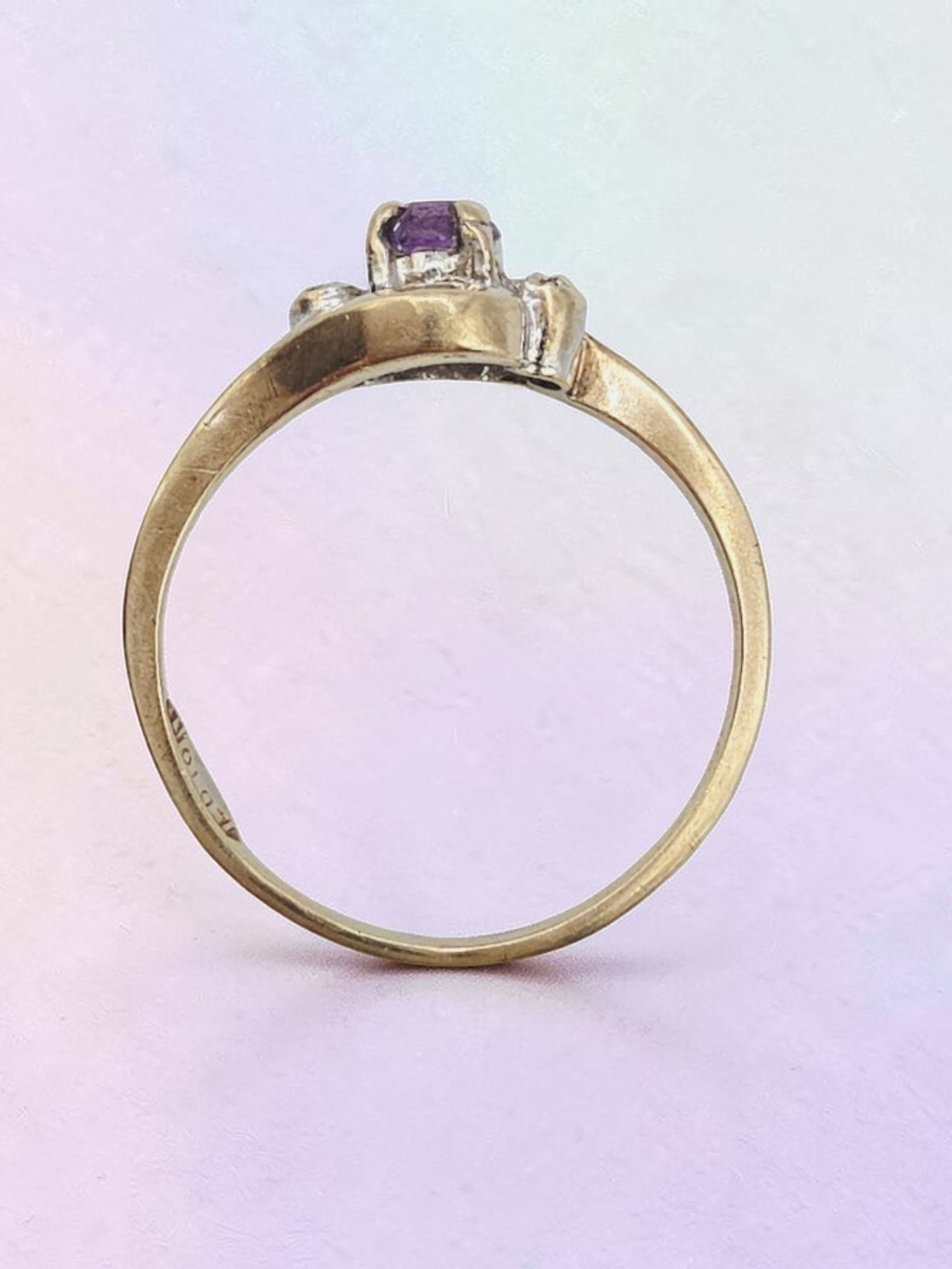 Joseph E. DeMarco Solid 10K Gold Amethyst Ring with Diamond Accents - Size 4.75