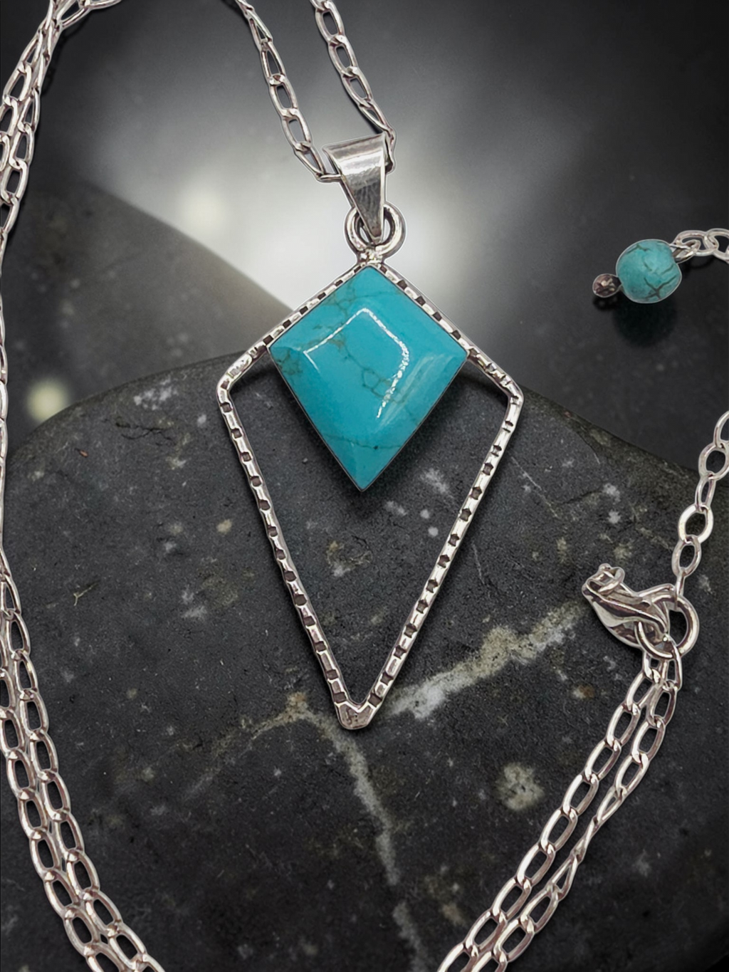 925 Sterling Silver Turquoise Geometric Pendant Necklace - Adjustable