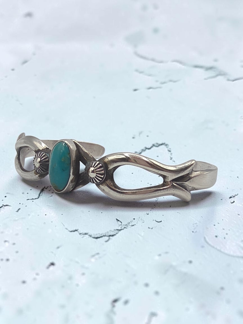 Sterling Silver LE Signed Turquoise Southwest Cast Cuff Bracelet 6.25 Inch